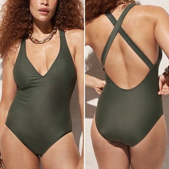 J. Crew High Support Cross Back One Piece Swimsuit 14 sage‎ green minimalist - Picture 1 of 10